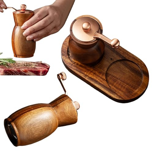 Molino manual de especias - Diseño de cámara recargable, fácil de controlar, exterior de madera sostenible, práctica herramienta culinaria | Para pimienta, sal, chile, comino, molienda,