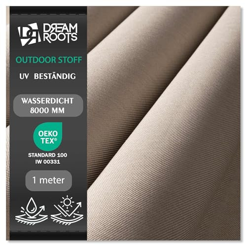 DreamRoots Tela Impermeable Exterior por Metros Aspecto Lino Resistente UV - Tela de Toldo y Tapizar con Revestimiento PU, 240 g/m², Columna de Agua 8000 mm, 60.000 Martindale - Beige, 1 m