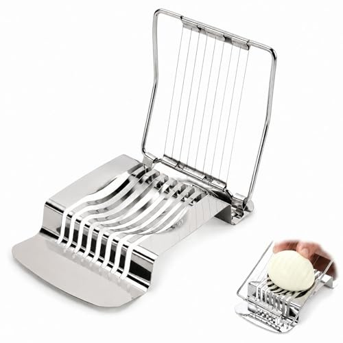 Eierschneider Edelstahl, spülmaschinenfester Eierschneider für Küche | Integrierter Eierpiekser, praktischer Kartoffelschneider & Obstschneider zu gleichmäßigen Scheiben von Kiwi & Erdbeeren