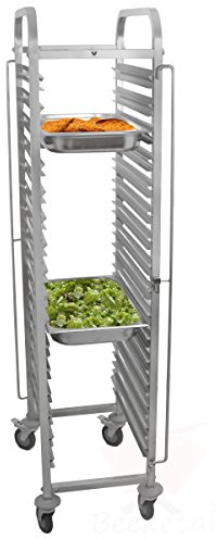 Beeketal 'BTW-16' Gastro Tablettwagen für bis zu 16 GN Behälter, Edelstahl Speise Transportwagen mit und geräuscharmen 360° Rollen (2 x Feststellbremsen), passend für GN 1/1, 1/2, 1/3, 2/3 Behälter