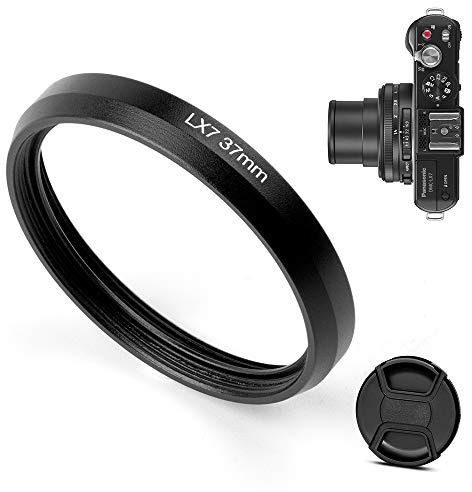 Fotover 37mm Metal Filter Adapter Ring for Panasonic Lumix DMC LX7 Camera with Centre Pinch Lens Cap,Black