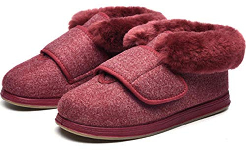 Nwarmsouth Pantoufle Santé pour âgées Pieds,Chaussures de pied diabétique épaissies, bottes de neige pieds gonflés-41_ rose foncé,Réglable Magic Tape Orthopédique Pantoufles