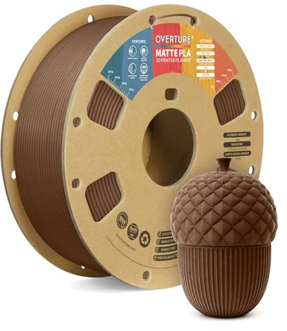 OVERTURE Matte PLA Filament 1,75 mm Schokobraun | PLA Matt | Mattes Finish • Kaschiert Schichtlinien •Leicht drucken • Glattere Oberfläche• ±0,02 mm • 1kg Spule• FDM-kompatibel
