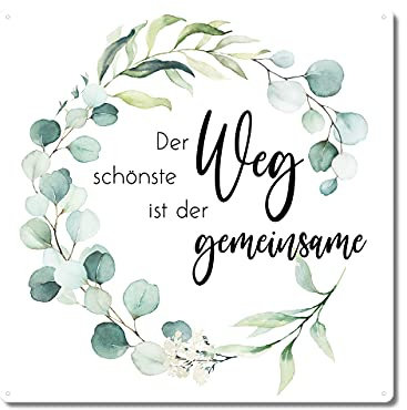 Interluxe Metallschild 20x20cm - Der schönste Weg ist der gemeinsame - Eukalyptus - Geschenk zur Hochzeit, Partner, Geschwister, Ehe, Freundschaft,