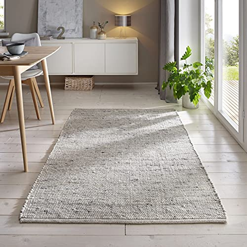 Taracarpet Gewalkter Handwebteppich Helsinki aus hochwertiger Schurwolle hergestellt in der EU fürs Wohnzimmer, Esszimmer, Schlafzimmer und die Küche geeignet 070x130 cm hellgrau meliert