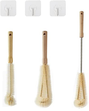 Yzwuyou 3 Pièces Goupillon Bouteille en Verre Brosse Bouteille Efficace la Tête est Penchée à 90 Degrés Matériau en Nylon d'acier Inoxydable pour Toutes Les Bouteilles