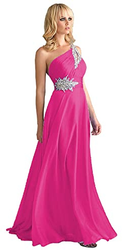 WTWVIAN Abito da sera da donna monospalla in chiffon, lunghezza fino al pavimento, con paillettes e perline, abito da damigella d'onore per matrimonio, Fucsia, 40