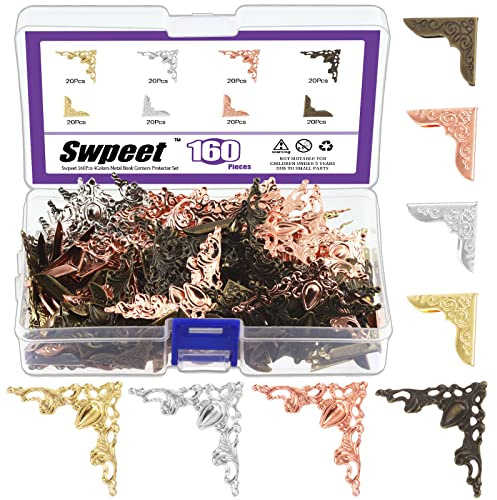 Swpeet Bucheckenschutz aus Metall, 4 Farben, 8 Stile, Vintage-Stil, antikes Buch, Scrapbooking, Schutz für Scrapbooking, Fotowinkel, Buch, Menüs, 160 Stück