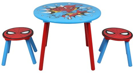 Marvel Spider-Man Tisch- und Hocker-Set für 2 Personen, hält bis zu 30 kg pro Hocker, perfekt zum Spielen und für Aktivitäten, klein, mehrfarbig