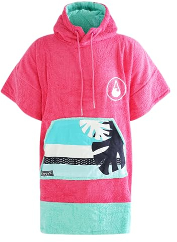 WAVE HAWAII Bade-Poncho Damen & Herren Pink Wave, Größe S, 145-175cm, 100% Baumwolle Surf-Poncho, Velour & Frottee-Handtuch Mit Hoher Wasserabsorption, Umziehhilfe für Strand Erwachsene