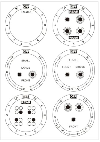 Lot de 6 autocollants pour plaque de cuisson, plaque de cuisson, cuisinière électrique – Kit de boutons de rechange en vinyle pour identifier les brûleurs (moyen) (cuisinière)