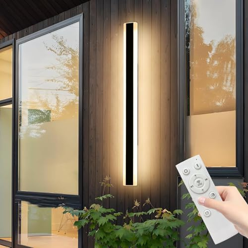 Mikeru Moderne Lange Wandleuchte Außen Dimmbar Fernbedienung, 150cm LED Outdoor Leuchte 10% bis 100% 48W Terassenbeleuchtungen Aussen 3000k/4500k/6000k Carport Beleuchtung für Garten, Veranda