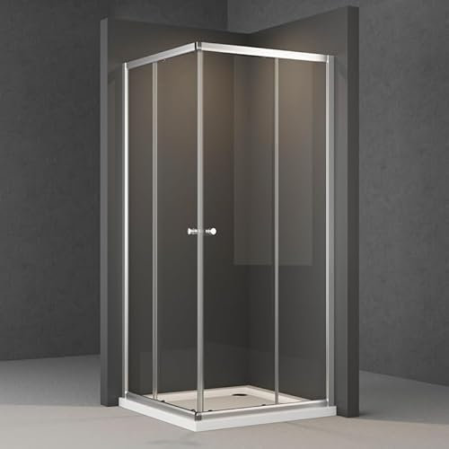 Eckeinstieg Duschkabine Schiebetür 80x80x185cm Doppel Schiebetüren Glas Eckeinstieg Duschabtrennung aus 5mm ESG Sicherheitsglas, Komplettdusche Duschtür Dusche Duschwand Höhe 185cm