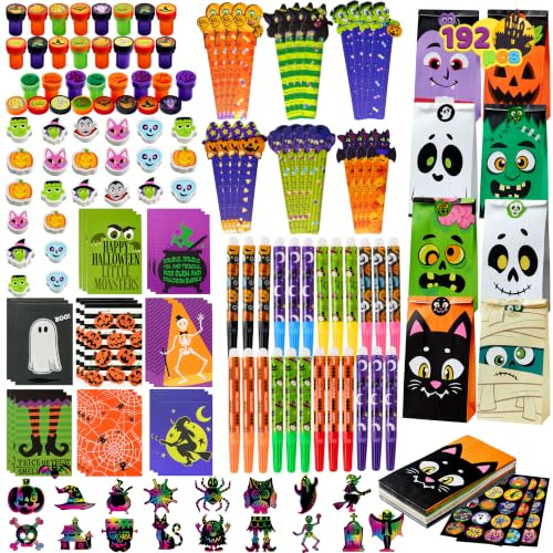 JOYIN 192 Stück Halloween Briefpapier Set, Süßes oder Saures Geschenke für Kinder, 24 Pack Halloween Thema Briefpapier Set für Partybevorzugungen Karneval Spiel Preise, Schule Schreibwaren