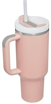 30oz Tumbler with Handle and Straw, Insulated Tumblers with Lid and Straw, 30 oz Stainless Steel Sports Travel Tumblers - Light Pink
