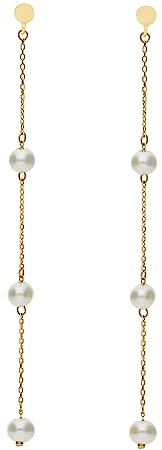 My Gold Damen Ohrringe Gold Mit Perle Hängend Echtes Gelbgold 375 (9 Karat) Echte Süßwasser-Perlen Ohrhänger 75mm x 5mm Ilona O-05374-G601