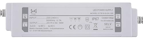 SeKi 24V DC 100W 4,16A Konstantspannungs LED Treiber; IP67 wassergeschützt Trafo, Netzteil, Transformator, Schaltnetzteil; keine Mindestlast, kein Rauschen/LED-Flimmern, MM Zulassung