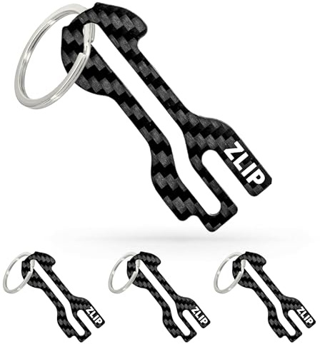 ZLIP® and Slide | kundvagnslösare kol med nyckelring | kundvagnsöppnare för alla kundvagnar | Nyckelringen öppnar frontlastnings- och utdragsfack | shoppingfartyg, 4 x svart, 65mm x 25mm x 1mm