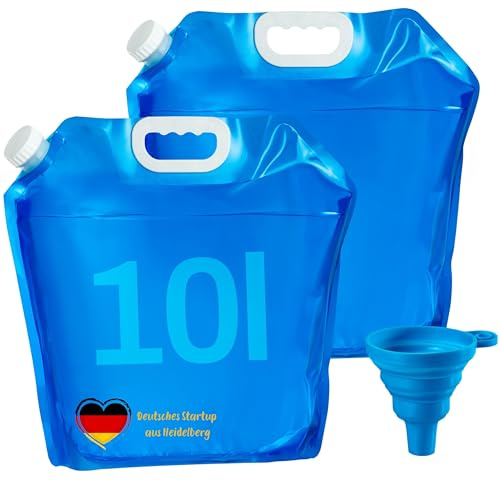 NPEX Hopvikbara vattenbehållare, 2 x 10 liter, vattenpåsar i set med skruvlock och påfyllningsmunstycke, BPA-fria, för camping, festival, trädgård, överlevnad, utomhus, nödfall och strömavbrott