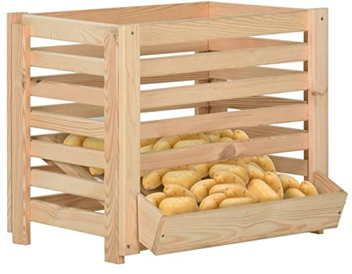 Festnight Kartoffelkiste Kartoffelbox Aufbewahrung Zwiebel Aufbewahrung Obstkiste Gemüsekiste Kartoffel Aufbewahrungsbox Holz Kartoffel Aufbewahrung Holzkisten 60x40x50 cm Massivholz Kiefer