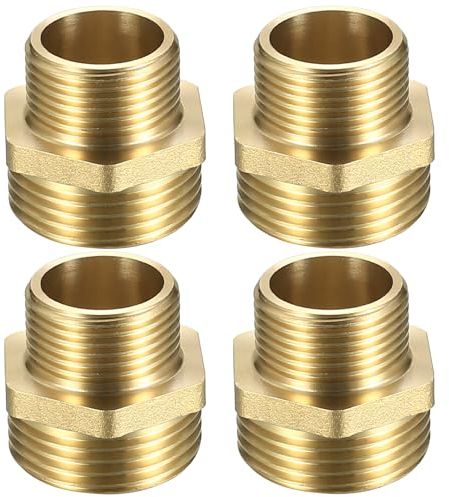 4 Pcs Brass Male to Male Straight Thread Pipe Nipple, G1 x G3/4 BSP Pipe Reducing, Hex Nipple Fitting Straight Thread Connector, Pipes Hex Fittings