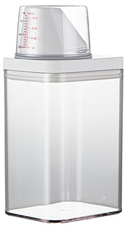 Amesor 1100 ml de almacenamiento de detergente, dispensador de detergente hermético con vaso medidor, caja de almacenamiento transparente para comida para perros, comida para gatos, granos de café