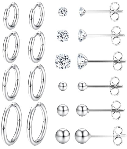 Dochais Boucles d'Oreilles Femme Acier Inoxydable Piercing Oreille Argent