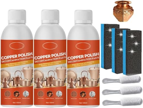 Detergente spray per pulire e lucidare l'ottone, per pulire e lucidare l'ottone, per pentole e padelle, detergente per rame e padelle, pulisce delicatamente e rimuove l'ossidazione (3 pezzi)