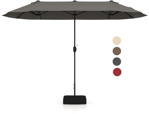 KOMFOTTEU Parasol de Jardin Exterieur, 396 x 201 cm, Hauteur 207 cm | Parasol rectangulaire avec Manivelle et Base, Parasol Double pliable, pour Patio, Piscine, Terrasse, Café, Cour