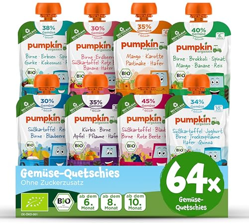 Pumpkin Organics 64er Pack QUERBEET Bio Gemüse-Quetschies - Quetschie ohne Zuckerzusatz¹ - Babynahrung für Babys ab dem 10. Monat - Vorratspaket (64x100g)
