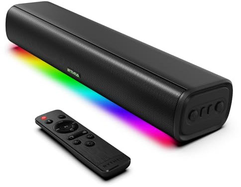 Rythflo Sound Bar for Smart TV, 16'/60W Soundbar with Impactful Bass, Dynamic Light and Remote Control, Wall Mountable TV Speakers with Bluetooth/Optical/3.5MM AUX for Gaming/PC/Projector