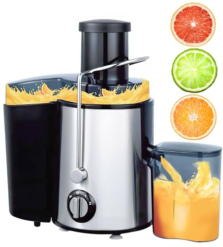 Estrattore di succo centrifuga, 400 W, centrifuga di frutta e legumi a 3 velocità, spremiagrumi elettrico con spazzola di pulizia, facile da pulire, senza BPA (argento)