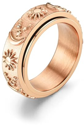 Ringe Damen Ring Für Damen Frauen Finger Herren Geschenk Bohemia Star Moon Ring Für Herren, Drehbare Spinnerringe, 8 Ringe, Roségold