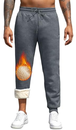 Vorvowry Mens Fleece Lined Joggers Loose Fit Sweatpants Thermal Causal Cotton Tracksuit Bottoms Winter Warm Plush Trousers Pants XXL Legging Dark Grey