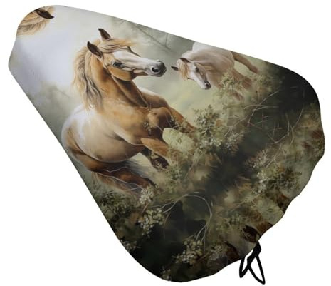 LFDSYEOQ Fahrradsitzbezug Tiere Stickerei Gemälde Pferde Mountainbike Sitz Regenschutz Schutzkissen Sattelbezug