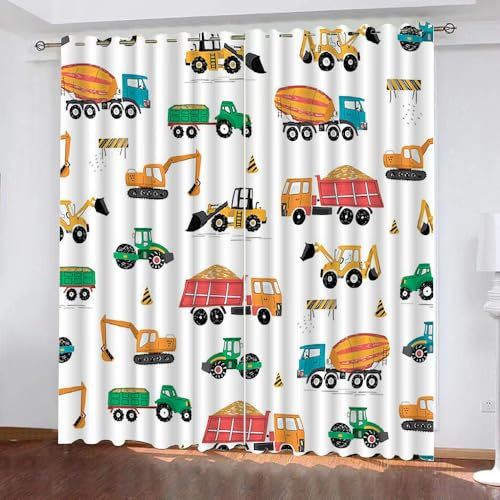 Generisch Verdunklungsvorhänge Kinderzimmer Mädchen Jungen,Kinder Vorhang Blickdicht Baufahrzeuge 2 Stück Mit Ösen,Vorhang Verdunkelung Thermo Schlafzimmer,Auto Traktor Bagger Gardinen,200X160Cm,A17