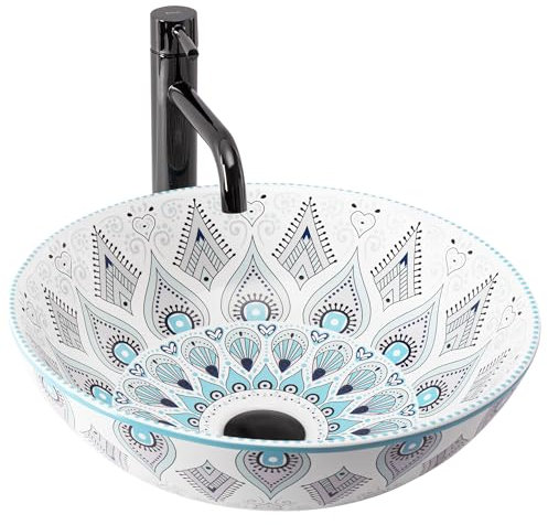 Lavabo Sobre Encimera Rea Mandala Blanco Azul