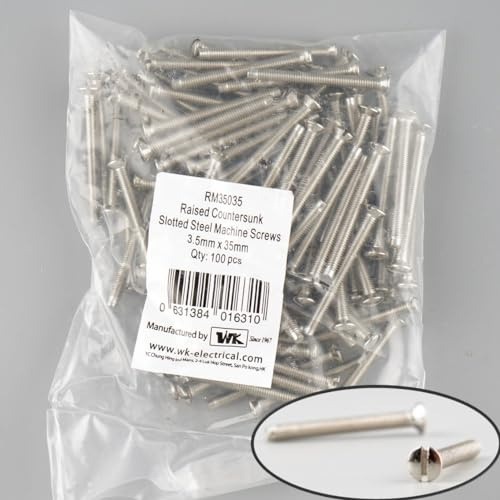 Machine Screws 100pcs for UK Wall Sockets - Raised Countersunk Slotted Steel - Pack of 100 (M3.5 x 35mm)