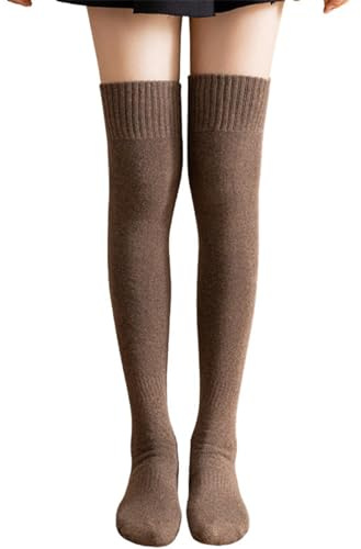 Calcetines Gruesos y cálidos de Lana por Encima de la Rodilla, Medias para Mujer, de Lana, Color sólido, Otoño Invierno, Calcetines de Lana hasta el Muslo con Forro Polar Medias Halloween Mujer