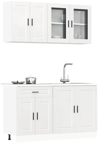 IKAYAA Mueble de Cocina 4 Piezas Kalmar, Cocinas Completas, Muebles De Cocina por Modulos, Armario Inferior de Fregadero, Armario Colgante Cocina, Armario para el Horno Blanco Brillante