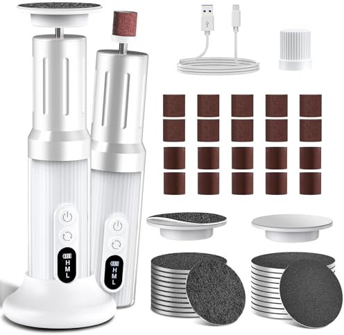 2025 Neu Elektrischer Hornhautentferner mit LED-Anzeige, 2 in 1 Professionelles Hornhautentferner-Set mit Fußfeilen und Nagelpolierer, 6 Geschwindigkeiten, Fußpflegeset für Tote Harte Haut usw - Beige