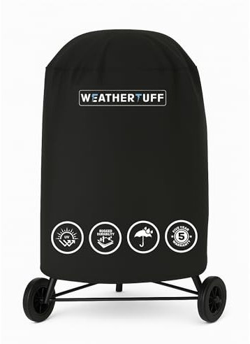 WEATHERTUFF - Ganzjahres-Kugelgrill-Abdeckung, universell, strapazierfähig, Hi-Tech-Premium-Qualität, UV-Schutz, wasserdicht und windbeständig, Outdoor-Grillen, 73,7 cm, Schwarz