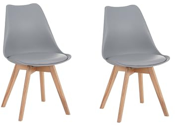 SAM 2er Set Esszimmerstuhl Lovelace, Grau, Stuhlbeine Buche | Sitzschale Kunststoff & Sitzpolster Kunstleder | Massivholz | 49 x 54 x 82 cm | Schalenstuhl skandinavischer Stil