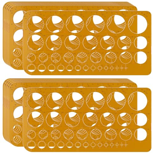 SYUTBOU 12 Stück 25,3 x 12,9cm Orange Kreisschablone Vorlage zum Zeichnen, Kunststoff Lochschablone, Zeichenschablone für Technisches Zeichnen