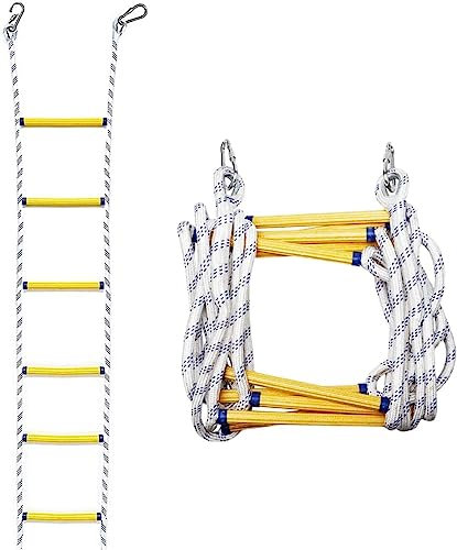 OYYMTE Escalera de Cuerda de Escape de Escalera de Emergencia, con Ganchos, Cuerda ignífuga, se Puede desplegar rápidamente for Escapar de balcón de Adultos(15m)