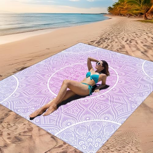 DOTBUY-SHOP Stranddecke Groß, 3D-Mandala Stranddecke Sandfrei Picknickdecke Wasserdicht, Tragbare Faltbar Strandmatte Schnelltrocknend Picknickmatte für Camping (Hellrosa,200x200cm)