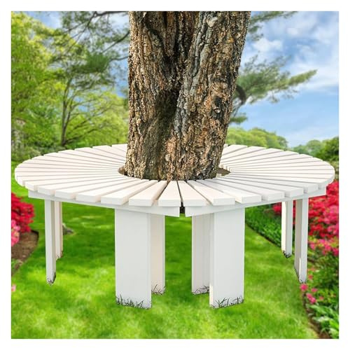 Trädbänk Runtom, Trädgårdsbalkongblomstställ, Utomhusträdgårdsstol, Formen Kan Förlängas Oändligt, Massivt Trälamellskarvning, Kapacitet 400 Kg(White)