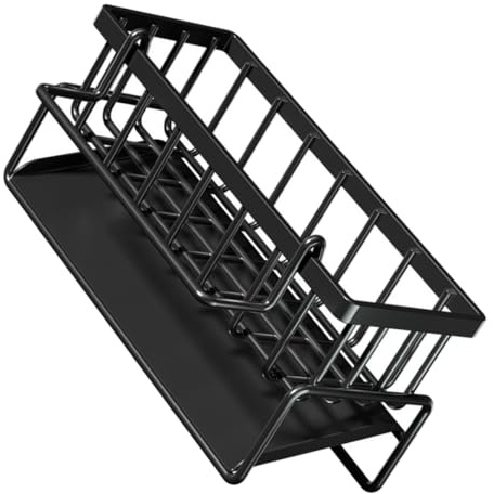 Garneck Sink Caddy Organizer Kitchen Sponge and Dishcloth Holder, Carbon Steel Self-draining Rack with Brush Holder for Kitchen Counter and Bathroom Sink (Black)