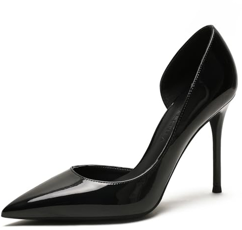 Wtharosa Kvinnor Brudpumpar Hög Klack Orsay Pin Spetsig Kortskor Party Cocktail Och Bankett Kväll Glänsande Lackerat Läder Mjukt Foder, Svart 10 cm, 36 EU