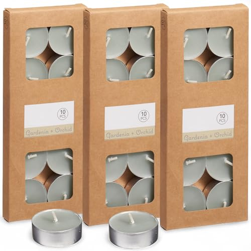 MIJOMA Farbige Teelichter 30 Stück – Set mit 3 Packungen – je 4h Brenndauer – Dekokerzen im Kraftkarton – Stimmungslicht für Zuhause & Events (Mint)